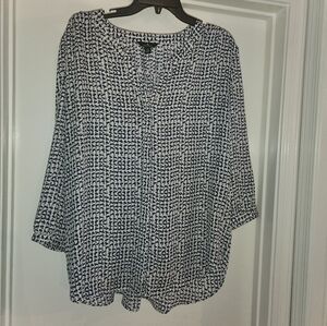 Jules & Leopold 👚 Ladies Blouse Size Large White/Navy/Tan Pleated EUC $19